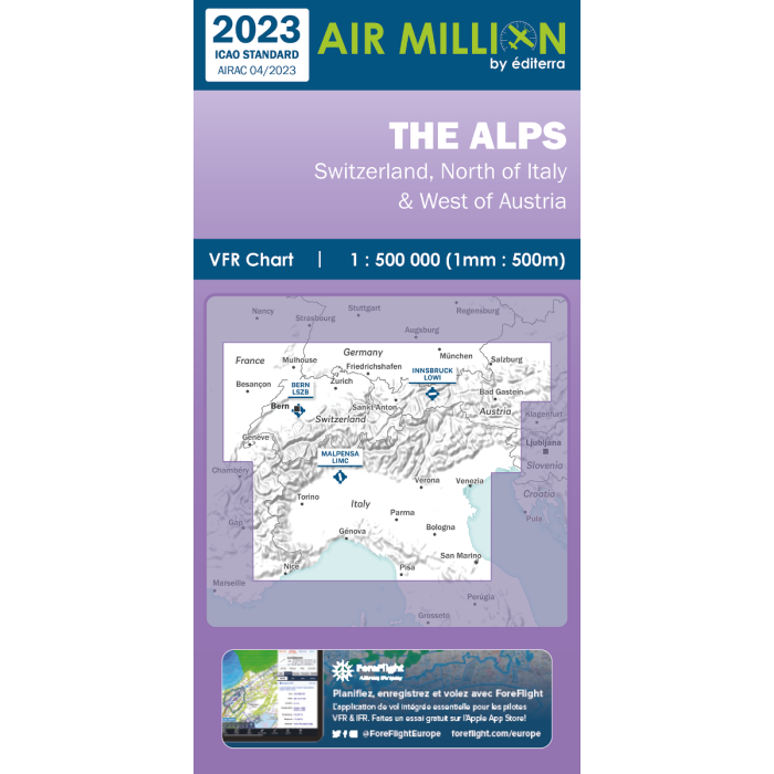 Carte VFR the alps 2023 1:500 000 | Air Million